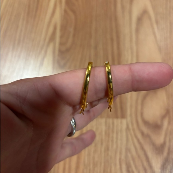 Elegant Gold tone and diamond simulant Hoop Earrings hinged back - Picture 2 of 7